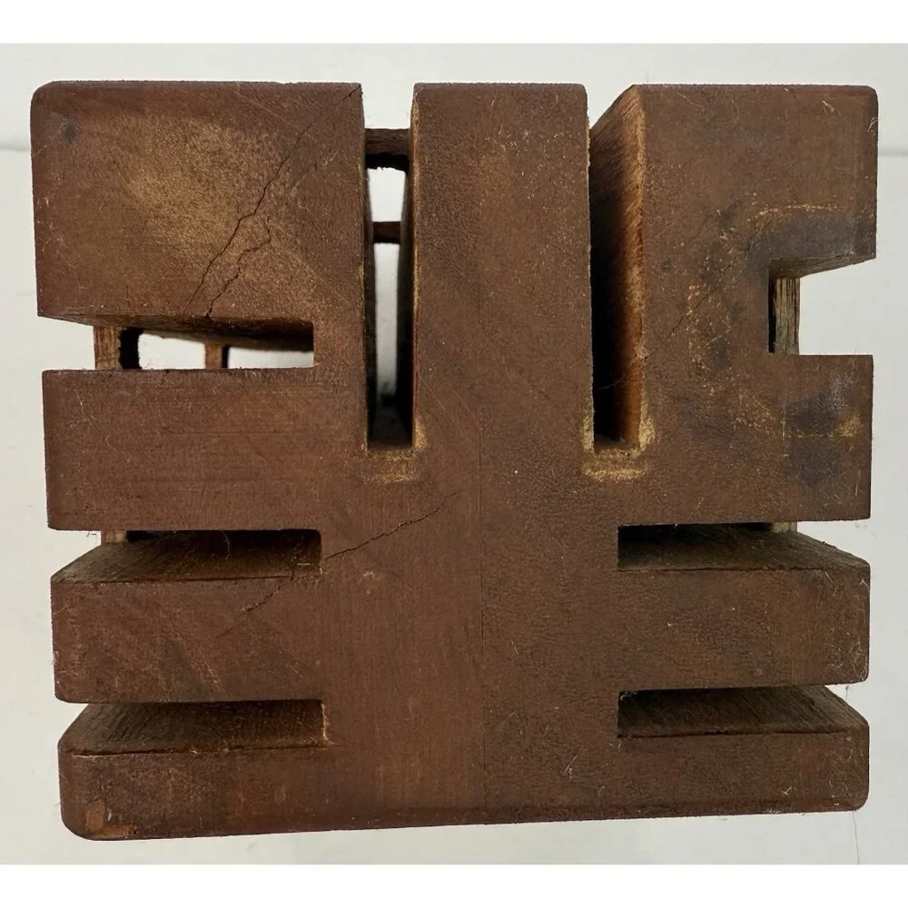 Vintage Wooden‎ 8 Slot Knife Block MCM Retro Kitchen Angled Countertop Organizer